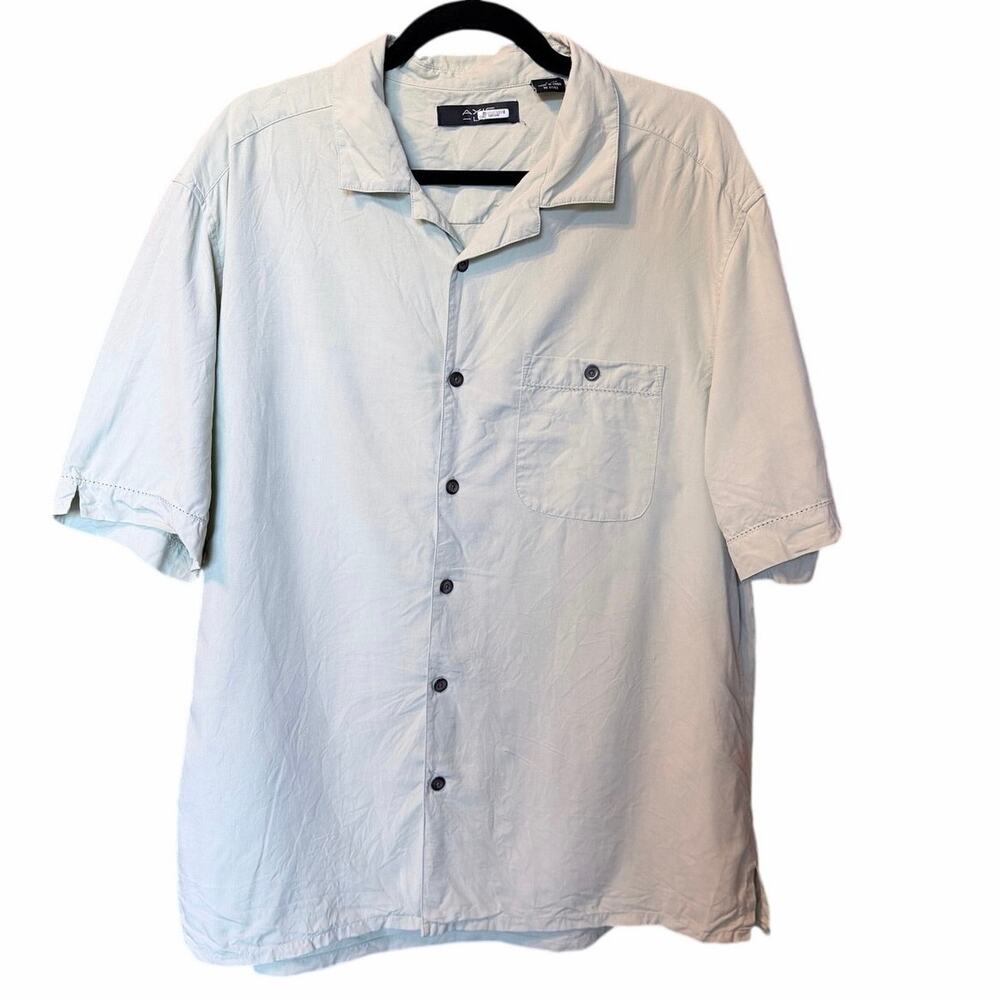 Axis LA 100% silk button front short sleeve shirt large pale green resort beach